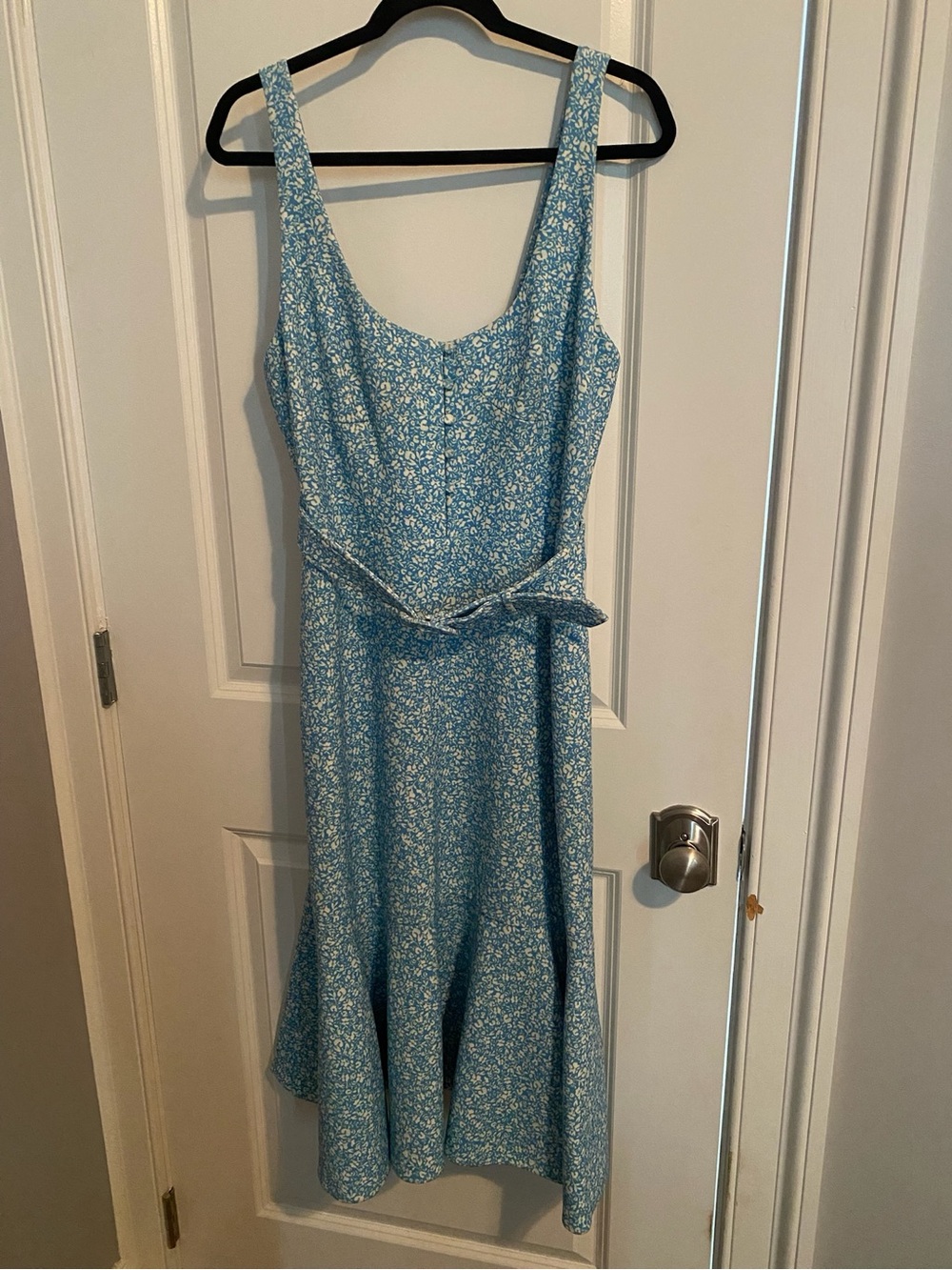 Jonathan Simkhai Light Blue Floral Midi Dress with Tie Waist